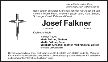 Traueranzeige von Josef Falkner von Pegnitz-Zeitung